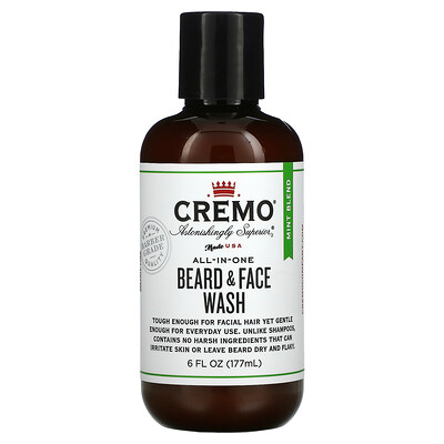 Cremo All-In-One Beard & Face Wash, Mint Blend, 6 fl oz (177 ml)
