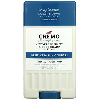 Cremo, Anti-Perspirant & Deodorant, No. 04, Blue Cedar & Cypress, 2.65 oz (75 g)