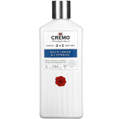 Cremo 2 In 1 Shampoo Conditioner, No. 4, Blue Cedar & Cypress, 16 fl oz (473 ml)