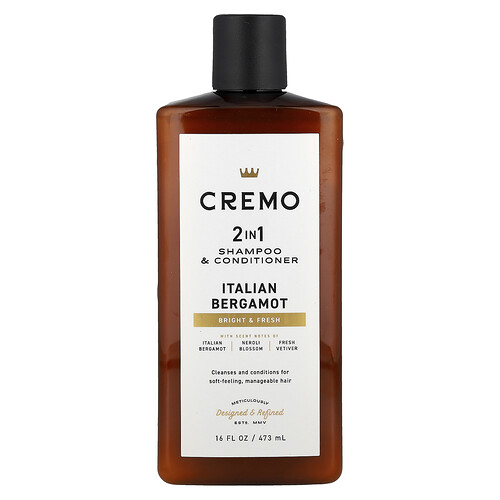 Cremo 2 in 1 Shampoo & Conditioner, Italian Bergamot, 16 fl oz (473 ml)