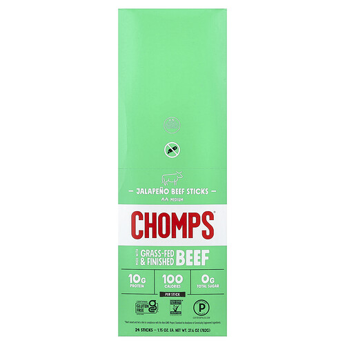 Chomps, Jalapeño Beef Sticks, Medium, 24 Sticks, 1.15 oz (32 g) Each