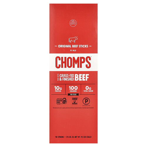 Chomps, Original Beef Sticks, Mild, 10 Sticks, 1.15 oz (32 g) Each