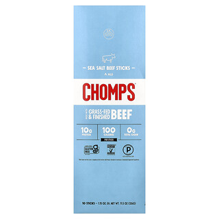 Chomps, Sea Salt Beef Stick, Mild, 10 Sticks, 1.15 oz (32 g) Each