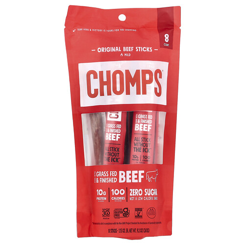 Chomps, Original Beef Sticks, Mild, 8 Sticks, 1.15 oz (32 g) Each