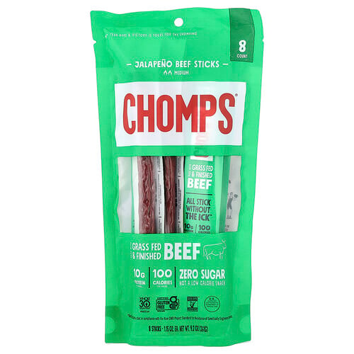Chomps, Jalapeno Beef Stick, Medium, 8 Sticks, 1.15 oz (32 g) Each