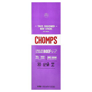 Chomps, Taco Seasoned Beef Stick, Medium, 10 Sticks, 1.15 oz (32 g) Each