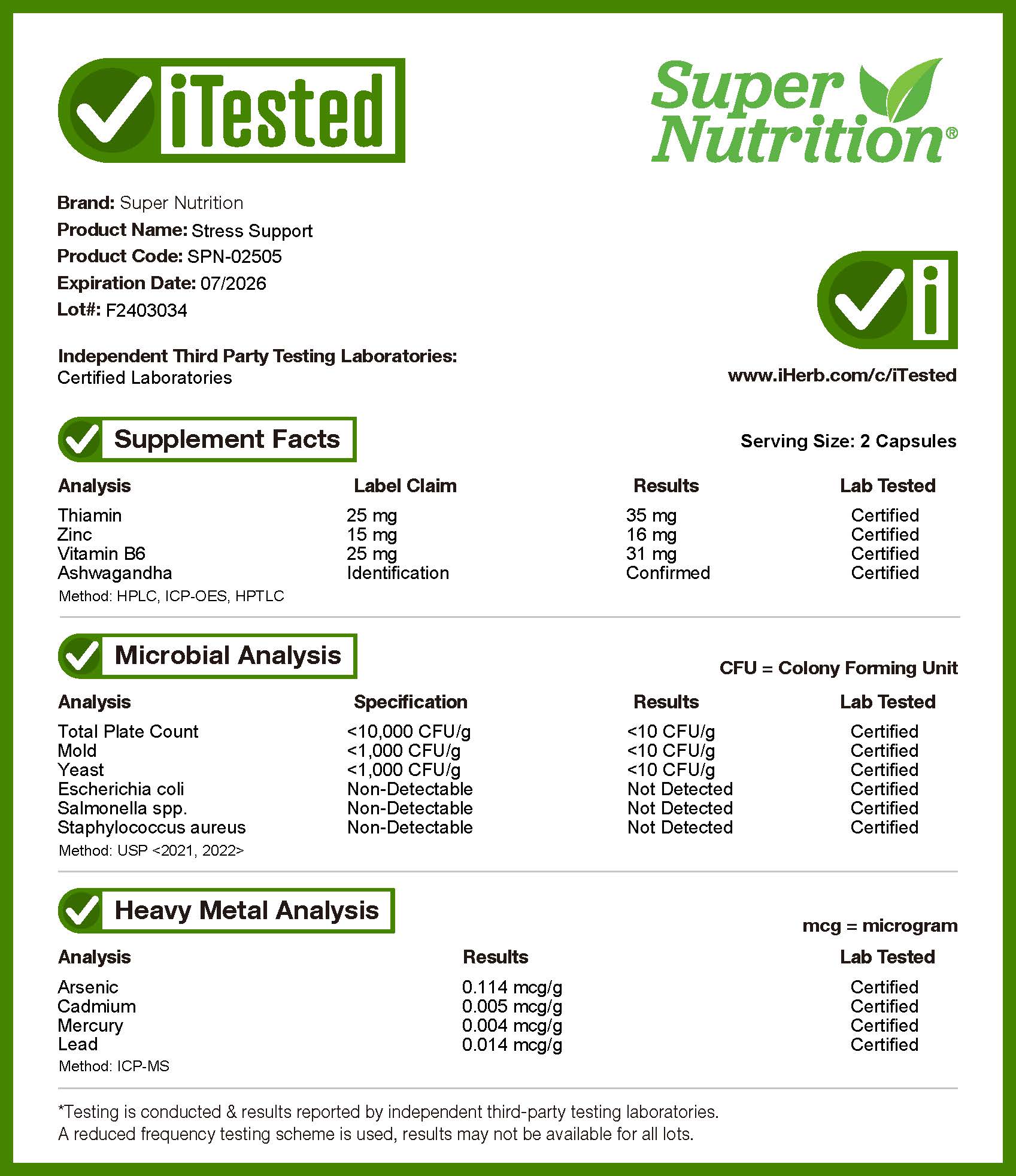 Super Nutrition, Wsparcie stresu, 180 kapsułek roślinnych