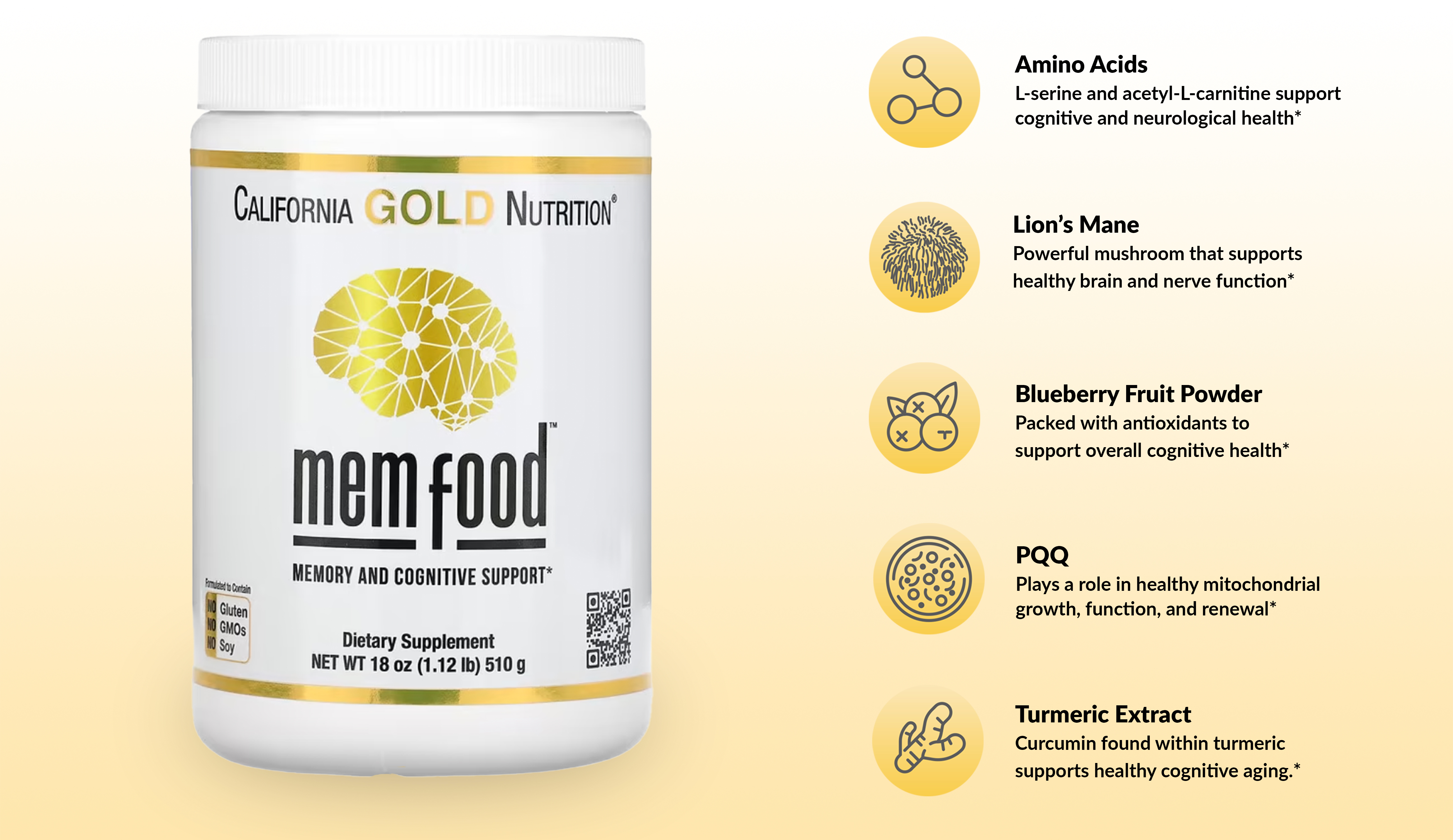 California Gold Nutrition, MEM Food, Memory & Cognitive Support, 1.12 ...