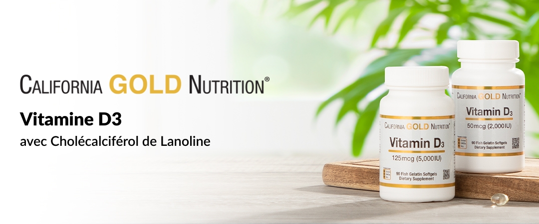 Vitamine D3 California Gold Nutrition 5000 UI - 90 Capsules Pour Vitalité