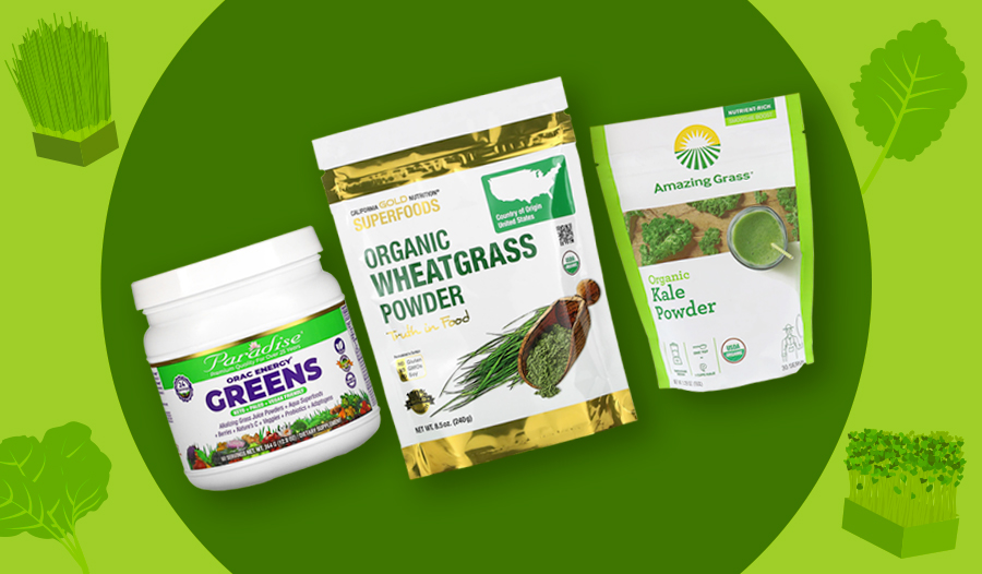 Greens powder, wheatgrass powder, kale powder supplements