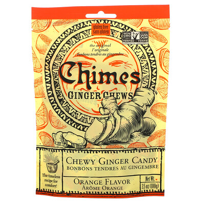 Chimes Ginger Chews, Orange Flavor, 3.5 oz (100 g)