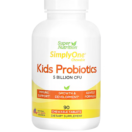 Super Nutrition, Kid’s Probiotics, Wild Berry Flavor, 5 Billion CFU, 90 Chewable Tablets B, SimplyOne Chewabie Kids Probiotics S BILLION CFU TS 