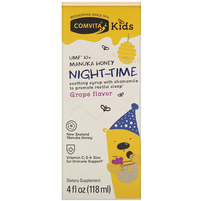 Comvita Kids, Night-Time Soothing Syrup with Chamomile, UMF 10+ Manuka Honey, Grape Flavor, 4 fl oz (118 ml)
