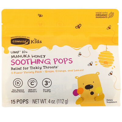 Comvita Kids, Soothing Pops, UMF 10+ Manuka Honey, 3 Flavor Variety Pack, 15 Pops, 4 oz (112 g)