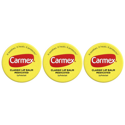 Photos - Lipstick & Lip Gloss Classic Carmex, Lip Balm, Medicated, 3 Jars, 0.25 oz Each CMX-00373 (7.5 g)