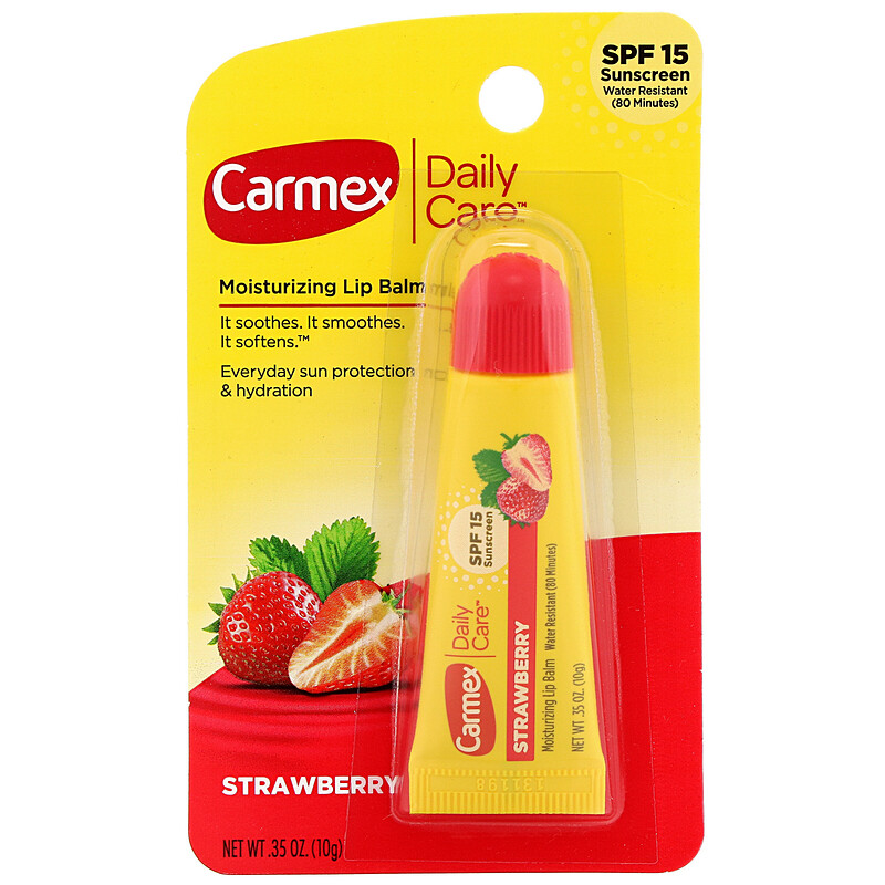 Carmex, Cuidados Diários, Bálsamo Labial Hidratante, Morango, FPS 15