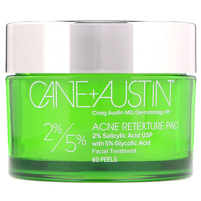 Cane + Austin Диски для устранения акне Acne Retexture, с 2% салициловой и 5% гликолевой кислотой, 60 шт.