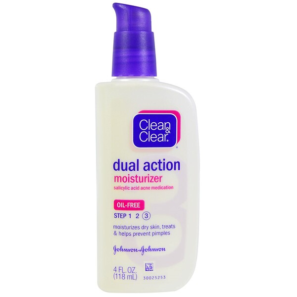 Clean & Clear, デュアル アクション モイスチャライザー、 サリチル酸性ニキビ薬、 4 fl oz (118 ml)