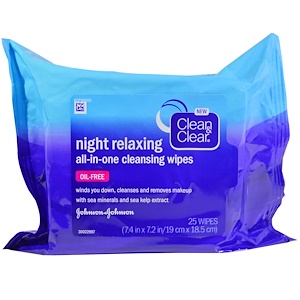 Купить Clean & Clear, Night Relaxing, All-In-One Cleansing Wipes, 25 Wipes, 7.4 in x 7.2 in (19 cm x 18.5 cm)на IHerb
