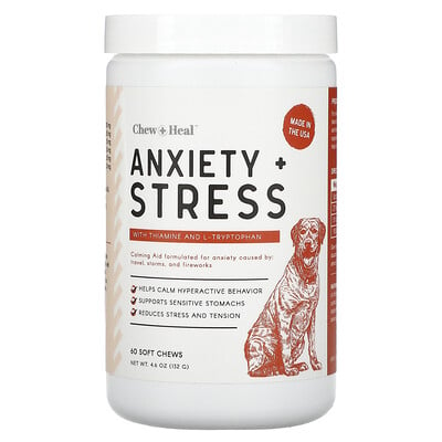 

Chew + Heal Anxiety + Stress, для собак, 60 жевательных таблеток, 132 г (4,6 унции)