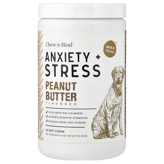 Chew + Heal, Ansiedad y estrés, Para perros, Mantequilla de maní, 60 comprimidos masticables blandos, 132 g (4,6 oz)