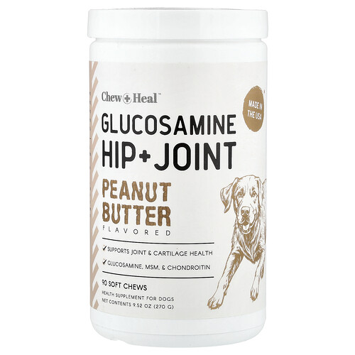 Chew + Heal, Glucosamine Hip + Joint, For Dogs, Peanut Butter, 90 Soft Chews, 9.52 oz (270 g)