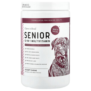 Chew + Heal, Multivitamine 12 în 1, Formulă avansată pentru câini seniori, 120 de tablete moi masticabile, 480 g (16,9 oz)
