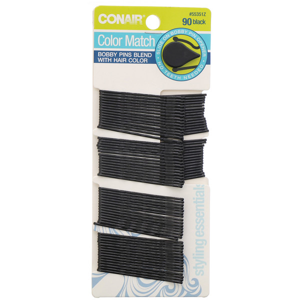 Conair‏, התאמת צבעים, סיכות שיער, שחור, 90 יחידות