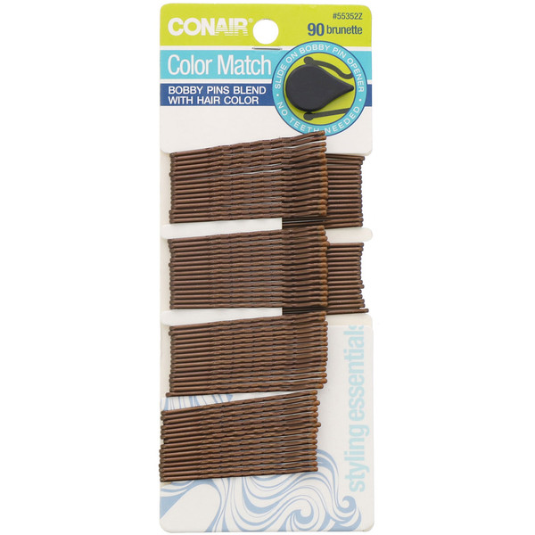 Conair‏, התאמת צבעים, סיכות שיער, ברונט, 90 יחידות