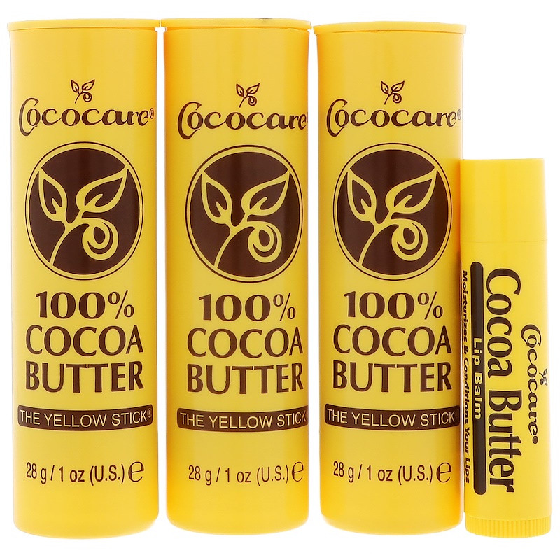 Cococare, 100 Cocoa Butter Stick, Plus a Free Lip Balm, 3 Pack iHerb