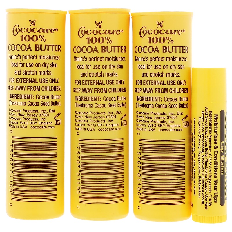 Cococare, 100 Cocoa Butter Stick, Plus a Free Lip Balm, 3 Pack iHerb