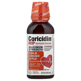 Coricidin HBP, Resfriado, Tos y gripe, Concentración máxima, Cereza`` 355 ml (12 oz. Líq.)