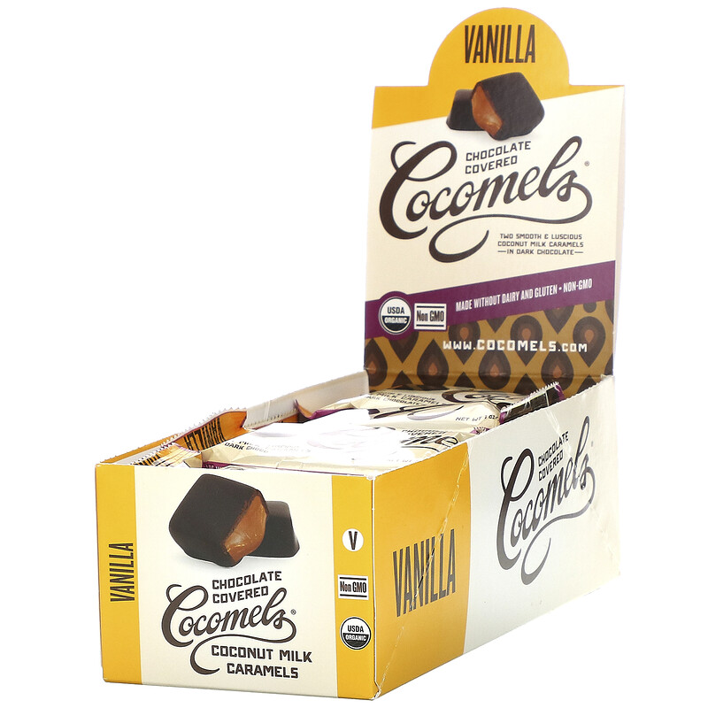 Organic, Chocolate Covered Coconut Milk Caramels, Vanilla, 15