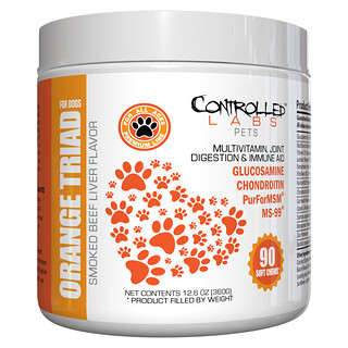 Controlled Labs Pets, Orange TRIad for Dogs, All Ages, Smoked Beef Liver, 90 Soft Chews