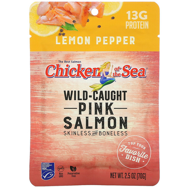 Chicken of the Sea, Wild-Caught Pink Salmon, Lemon Pepper, 2.5 oz ( 70 g)