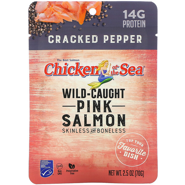 Wild-Caught Pink Salmon, Cracked Pepper, 2.5 oz ( 70 g)