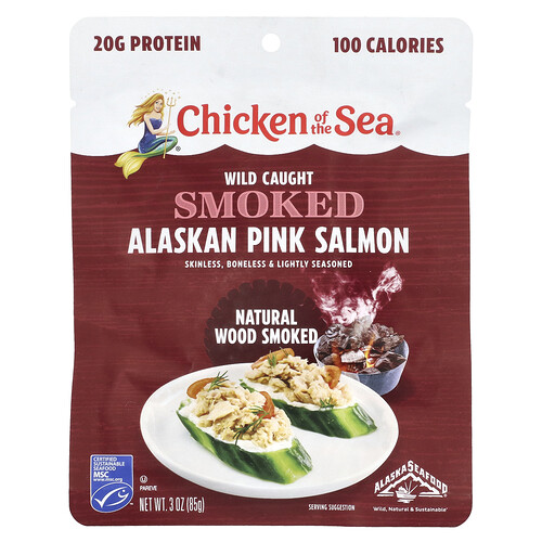 Chicken Of The Sea Wild Caught Smoked Alaskan Pink Salmon, Natural Wood Smoked, 3 oz (85 g)