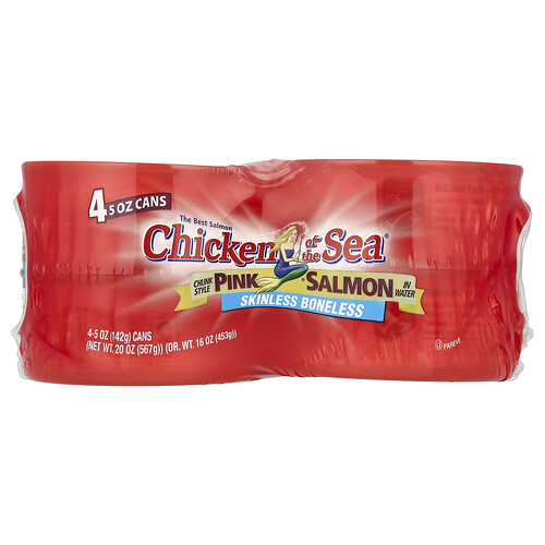 Chicken Of The Sea Chunk Style Pink Salmon in Water, 4 Cans, 5 oz (142 g) Each