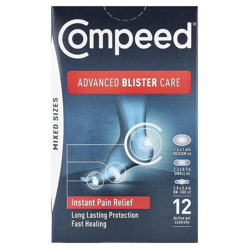 Compeed, Advanced Blister Care, Mixed Sizes, 12 Active Gel Cushions