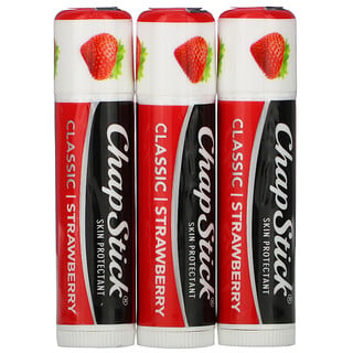 Chapstick, Protetor labial para proteção da pele, Classic Strawberry, 3 bastões, 4 g cada
