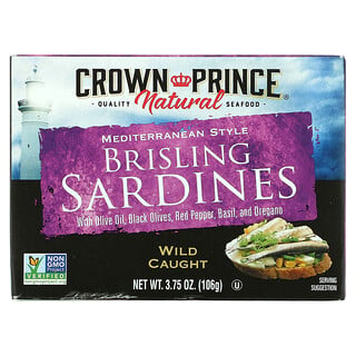 Crown Prince Natural, Brisling Sardines, Mediterranean Style, 3.75 oz (106 g)