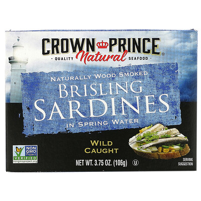 Crown Prince Natural Brisling Sardines, в родниковой воде, 106 г (3,75 унции)