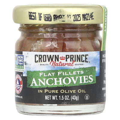 Crown Prince Natural, Flat Fillets Anchovies, In Pure Olive Oil, 1.5 oz (43 g)