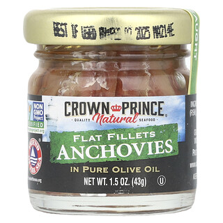 Crown Prince Natural, Flat Fillets Anchovies, In Pure Olive Oil, 1.5 oz (43 g)