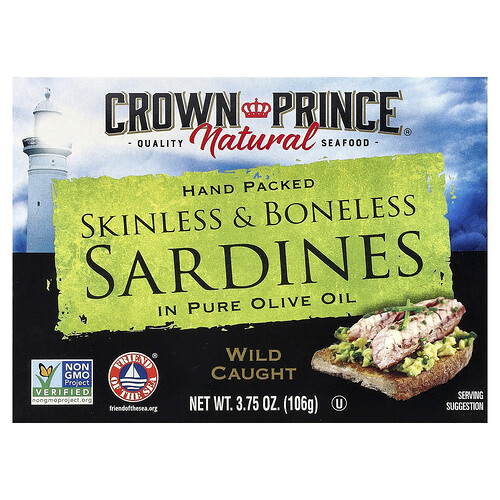 Crown Prince Natural Skinless & Boneless Sardines, In Pure Olive Oil, 3.75 oz (106 g)