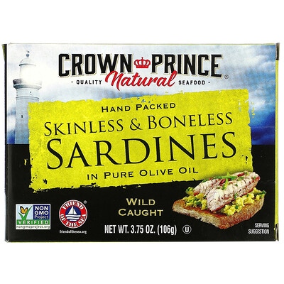 Crown Prince Natural Сардины, очищенные от костей и кожи в чистом оливковом масле 3,75 унц. (106 г)