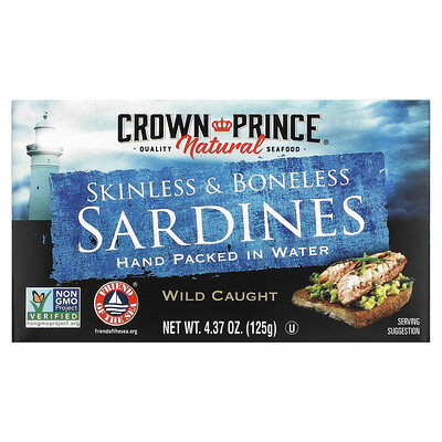 Купить Crown Prince Natural сардины без кожи и костей, в воде, 125 г (4, 37 унции)