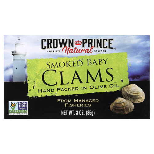 Crown Prince Natural Smoked Baby Clams, In Olive Oil, 3 oz (85 g)