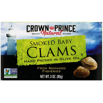 Crown Prince Natural Smoked Baby Clams in Olive Oil, 3 oz (85 g)