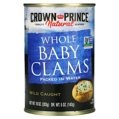 Crown Prince Natural Boiled Baby Clams, Packed in Water, 10 oz (283 g)